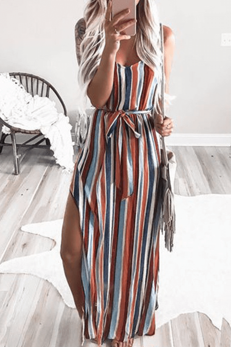 Striped Midi Dress with Belt: Elegant & Versatile
