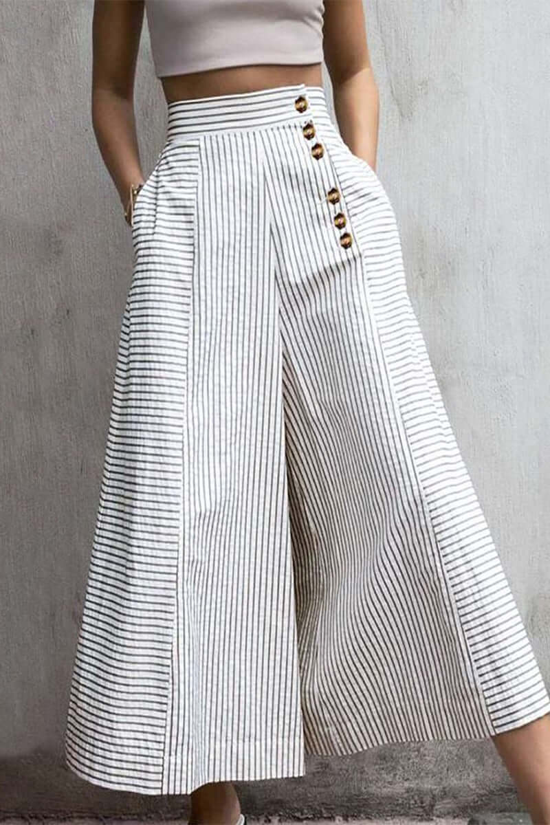 Women's Striped Print Casual Long Pants with Pockets