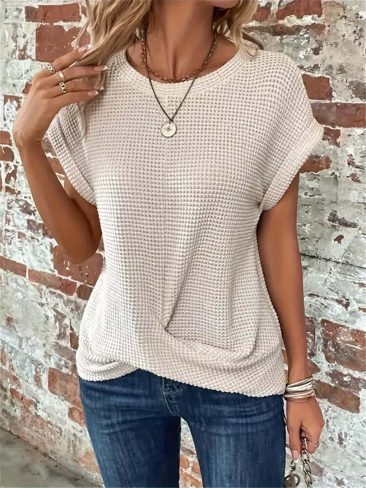 Lightweight Breathable Cotton Blend Top - Casual Round Neck Short Sleeve