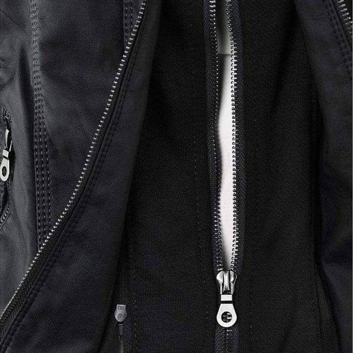 Women's Hooded Zip-Up PU Leather Jacket