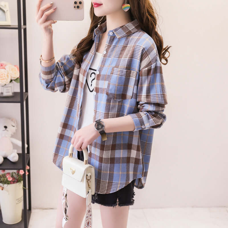 Women's Long Sleeve Plaid Button-Down Shirt