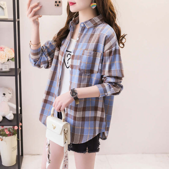 Women's Long Sleeve Plaid Button-Down Shirt