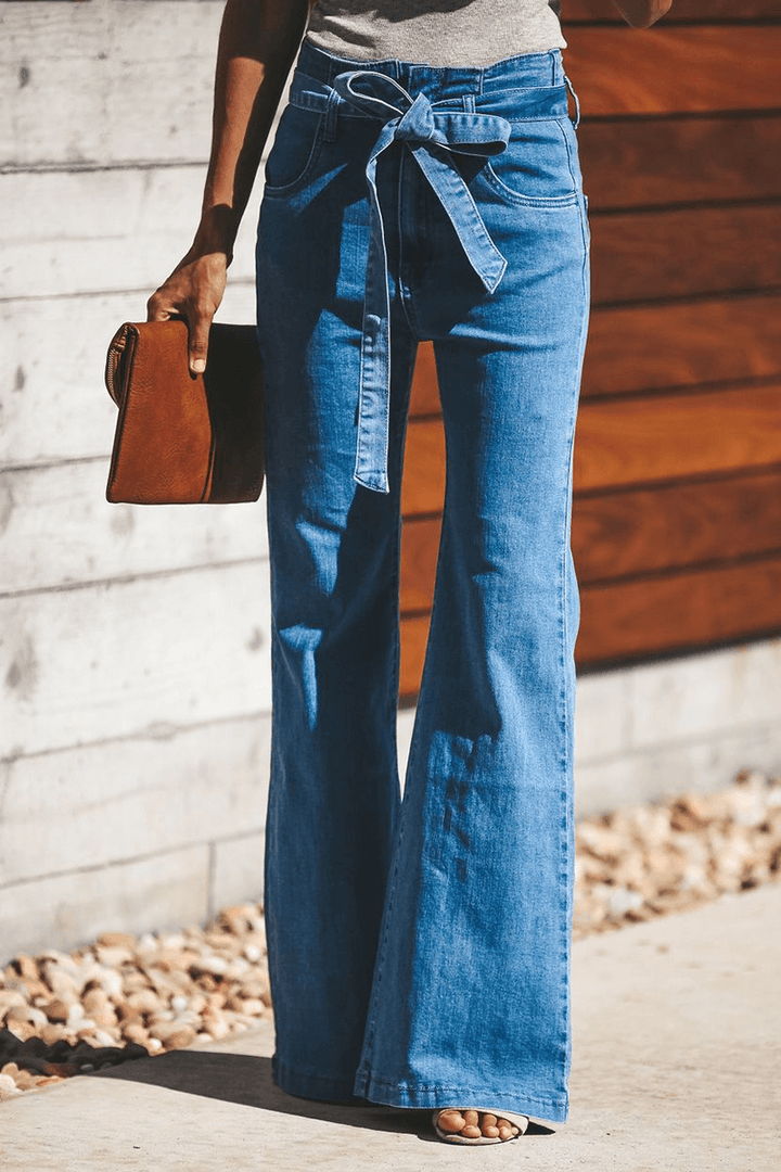 Women's Solid Bootcut Trousers with Belt