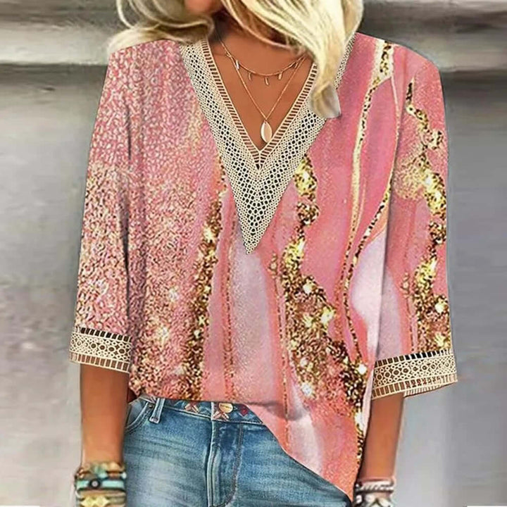 Women's Printed V-Neck Blouse: Loose Fit, Stylish Top