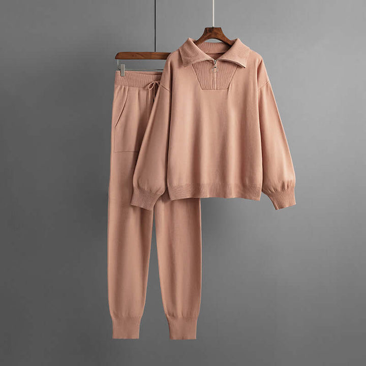 Women's Cozy Knit Lounge Set: Oversized Top & Drawstring Trousers