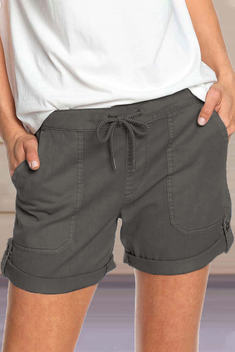 Women's Casual Shorts: Adjustable Waist & Turned-Up Hem