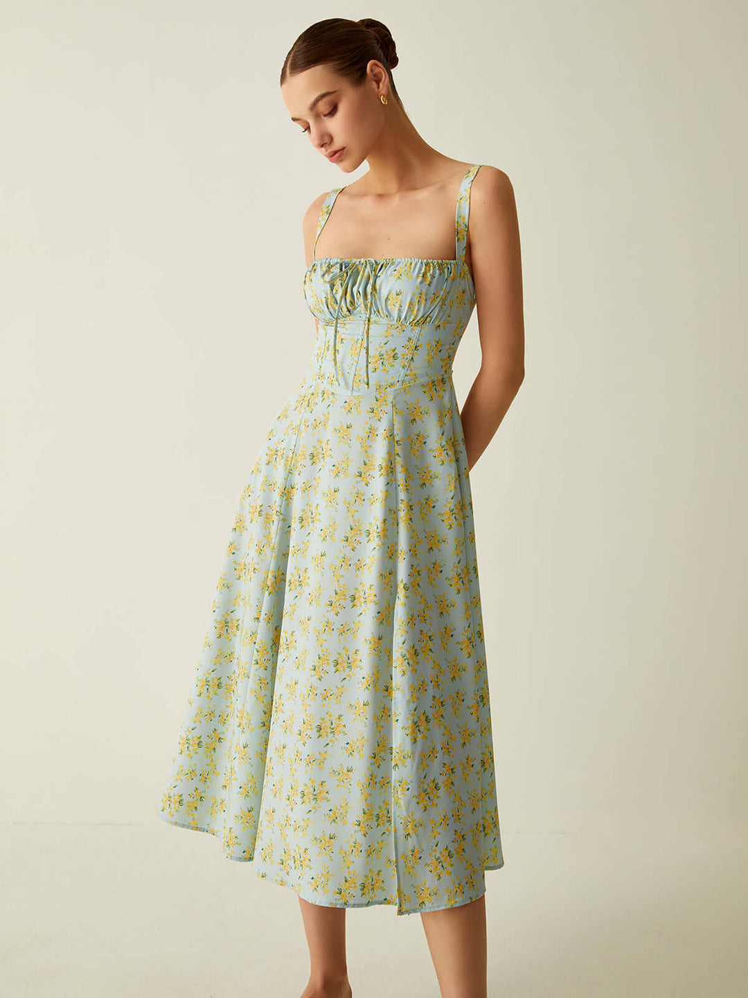 Floral Midi Dress with Split: Versatile & Breathable