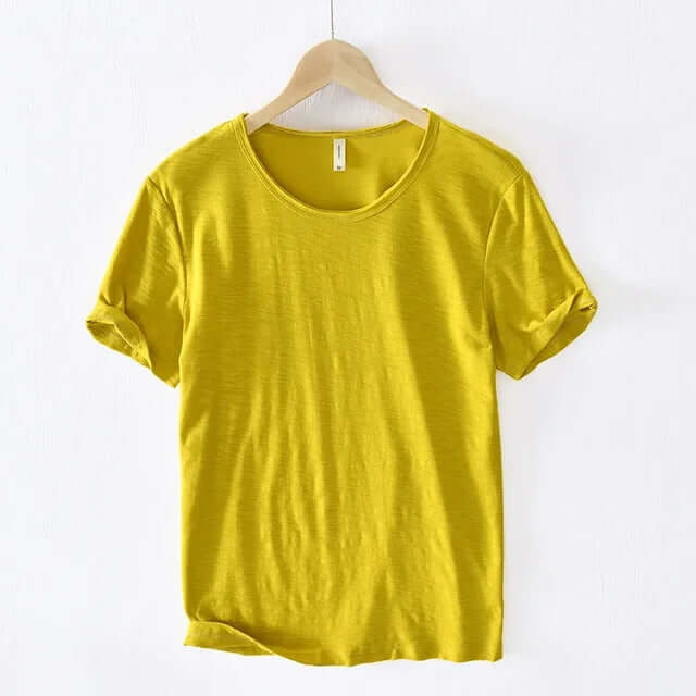 Men's Slim Fit Cotton T-Shirt - Crew Neck, Rolled Sleeves