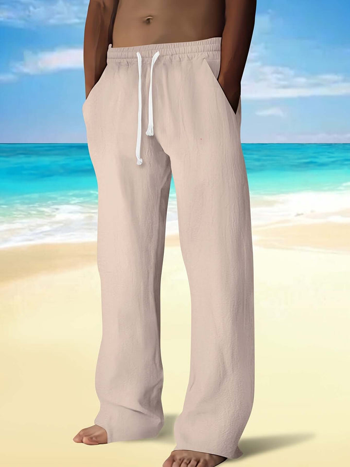 Men's Lightweight Drawstring Beach Pants: Relaxed Fit Linen Trousers