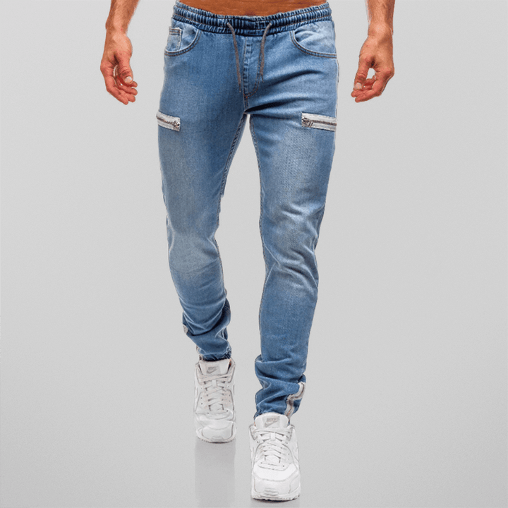 Men's Tapered Fit Stretch Denim Joggers with Elastic Waist