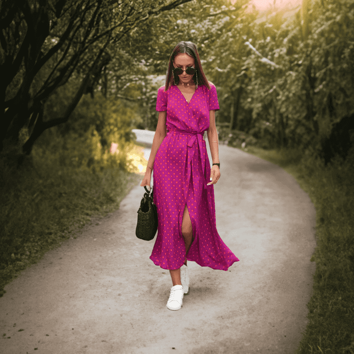 Floral Wrap Dress: V-Neck, Short Sleeve, High-Low Hem