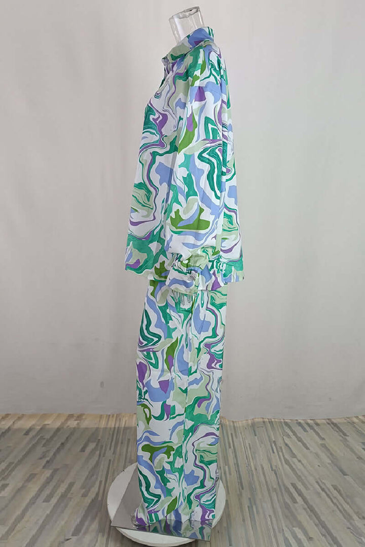 Women's Printed Two-Piece Cardigan Pant Set