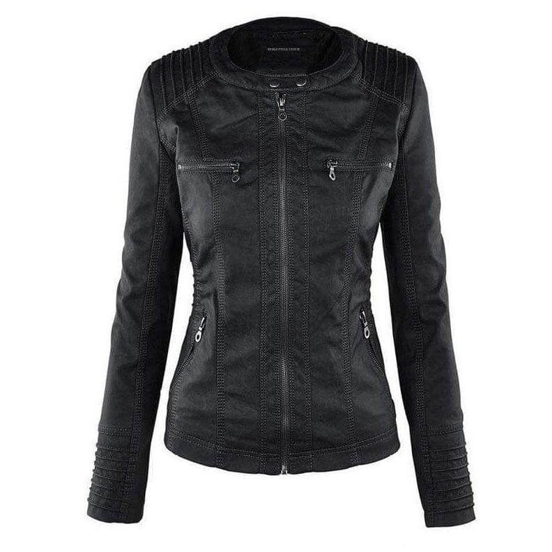 Women's Hooded Zip-Up PU Leather Jacket