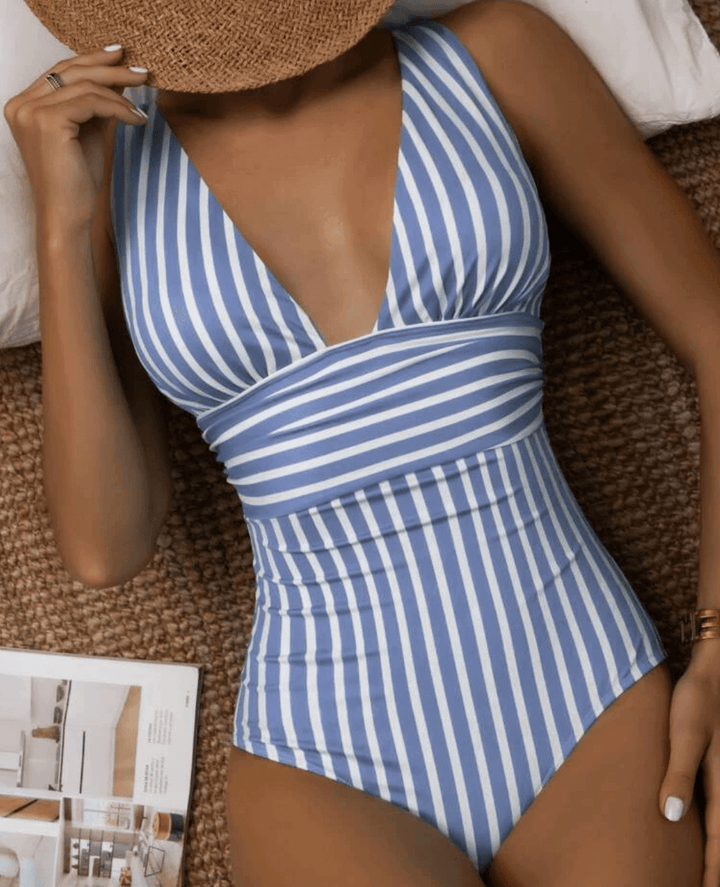 Women's Striped Halter Neck One-Piece Swimsuit