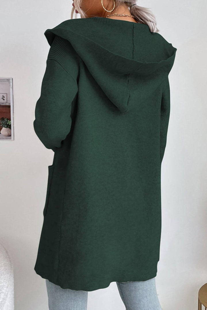 Women's Hooded Ribbed Cardigan: Cozy & Stylish Open-Front Knit