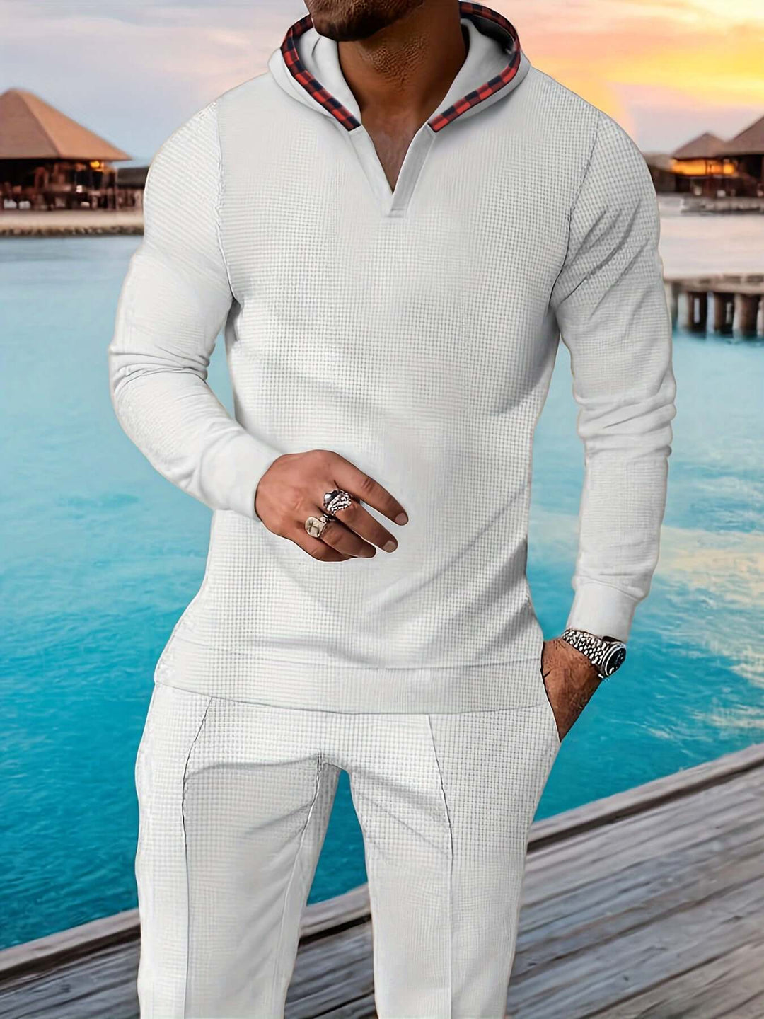 Men's Waffle-Knit Sweater & Pants Set: Spring/Autumn Comfort