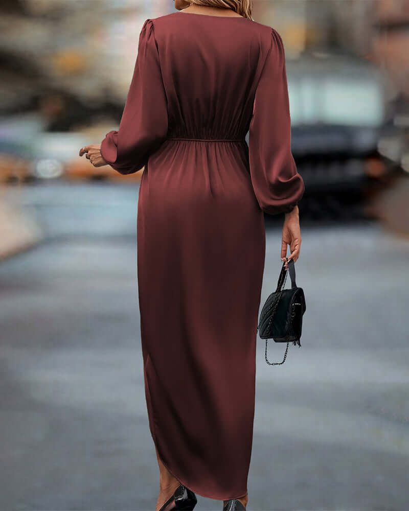Elegant V-Neck Lantern Sleeve Dress