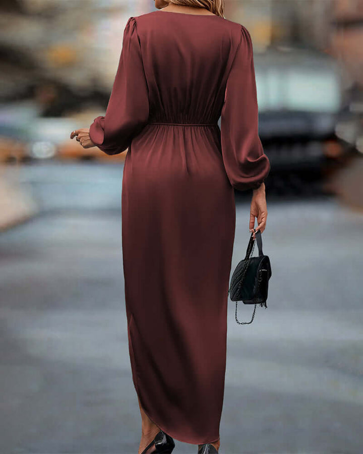 Elegant V-Neck Lantern Sleeve Dress