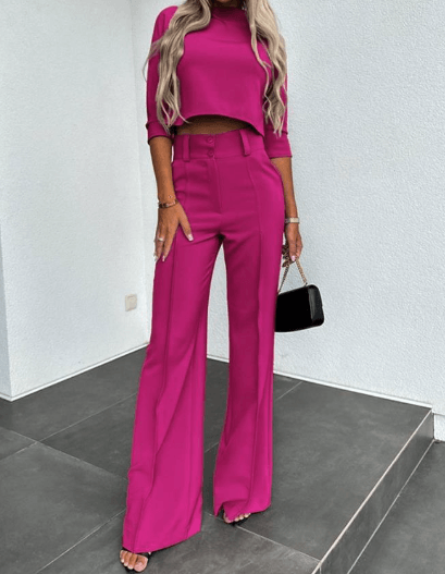 Women's Casual Two-Piece Set: Solid Color Comfort
