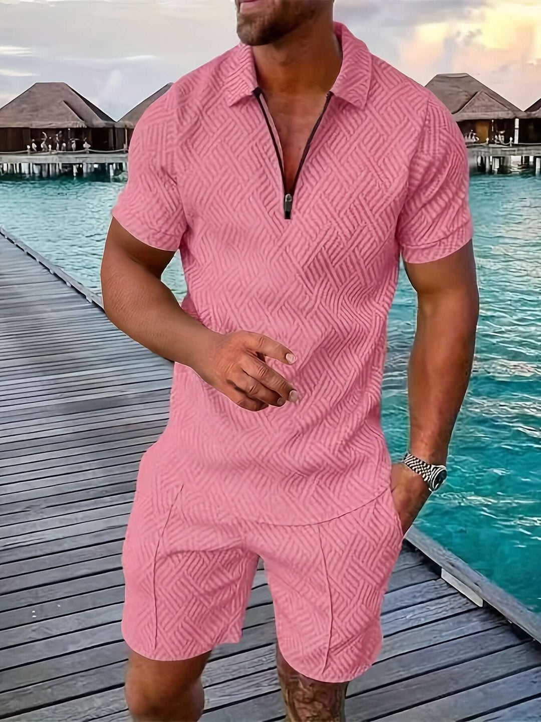 Men's Geometric Print Summer Short Set