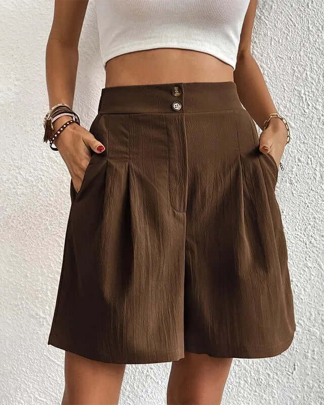 Women's High-Waisted Pleated Shorts