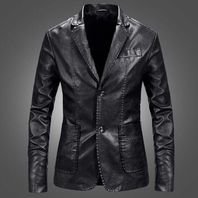 Men's Stylish PU Leather Blazer Jacket - Notched Lapel Design