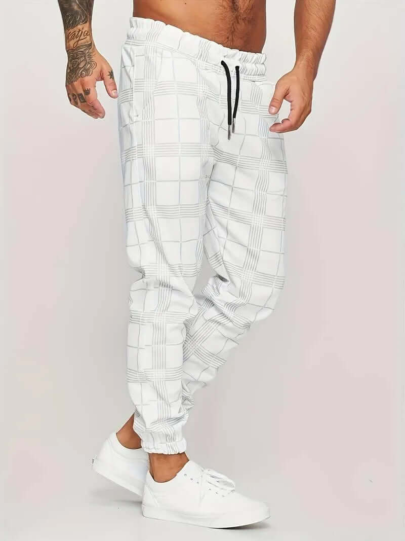 Men's Casual Plaid Joggers with Adjustable Elastic Waistband