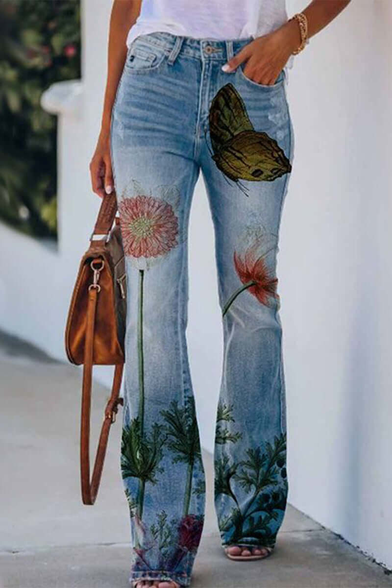 Women's Casual Floral Denim Jeans
