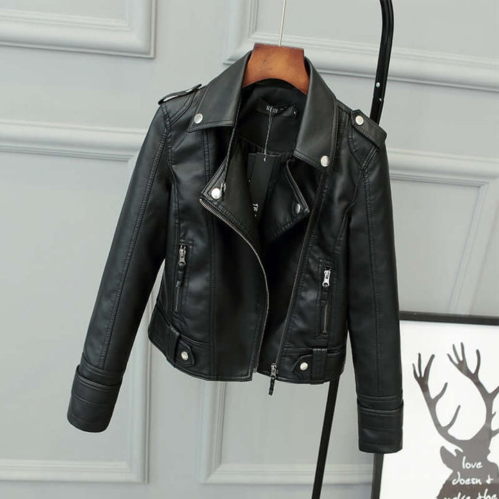 Women's Slim Fit PU Leather Jacket - Stylish & Versatile Outerwear