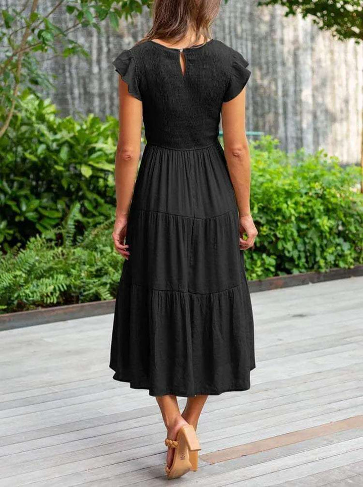 Women's A-Line Midi Dress with Flutter Sleeves