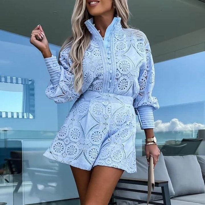 Elegant Women's Eyelet Lace Two-Piece Outfit