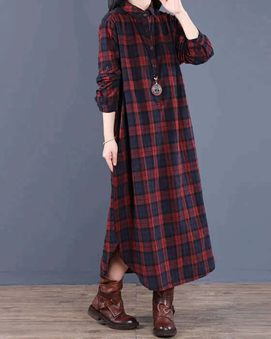 Women's Long Sleeve Plaid Shirt Dress