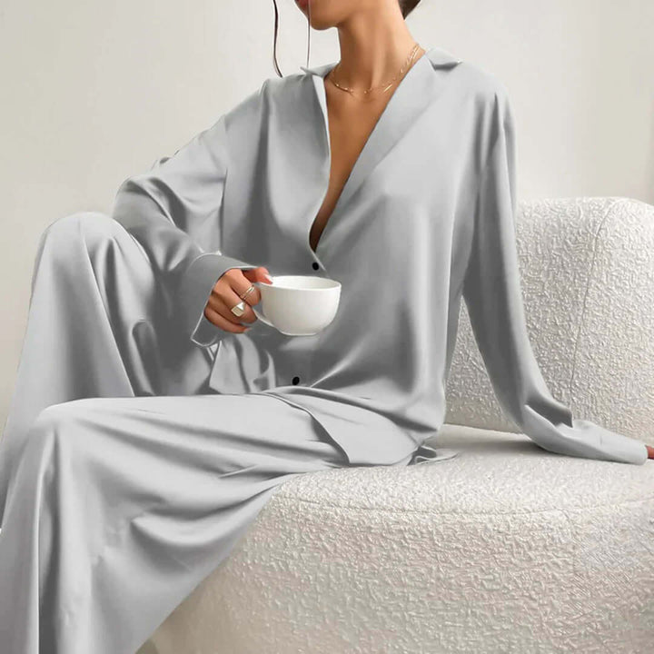 Women's Relaxed Fit Lounge Set: Soft Shirt & Wide Leg Pants