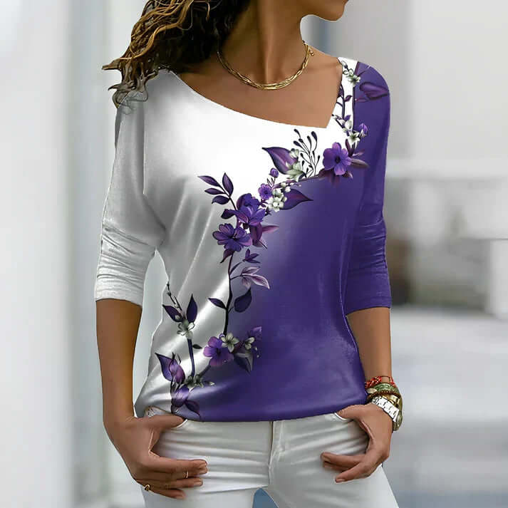 Women's Floral Contrast Short-Sleeve Top