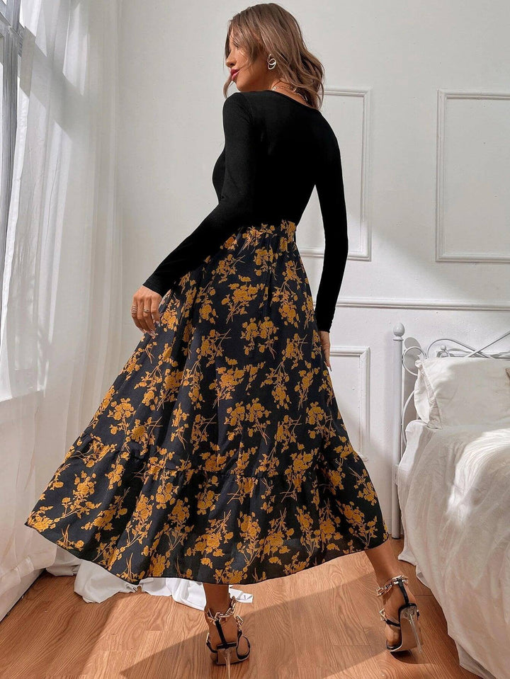 Floral A-Line Long Sleeve Women's Dress
