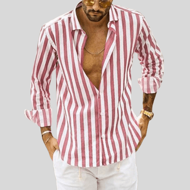 Men's Slim Fit Vertical Stripe Long Sleeve Shirt