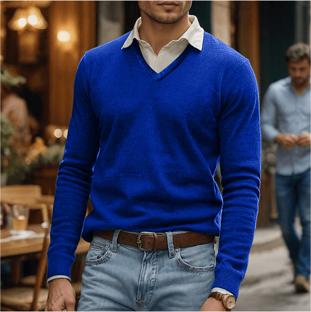 V-Neck Cotton Blend Sweater for Women