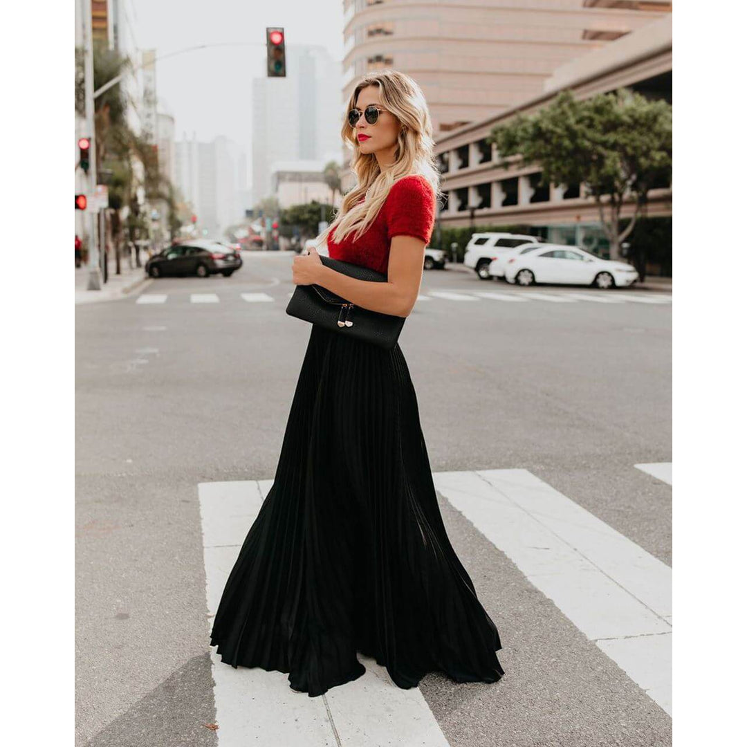 Women's Pleated Maxi Skirt: Elegant High-Waist Flowing Design