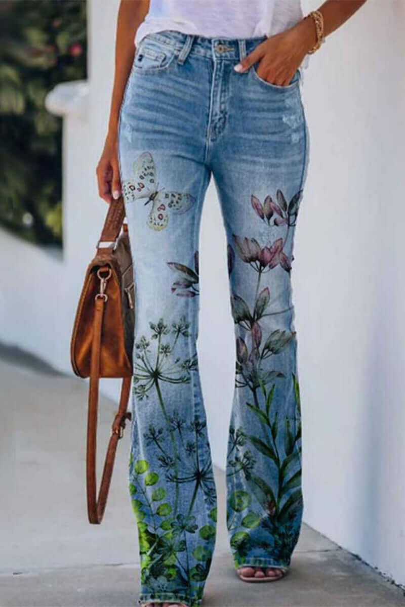 Women's Casual Floral Denim Jeans