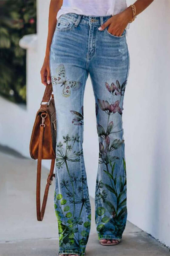 Women's Casual Floral Denim Jeans