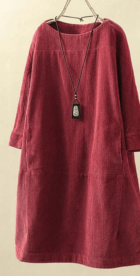 Women's Relaxed Fit Corduroy Knee-Length Dress
