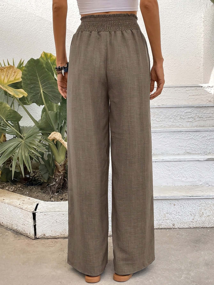 Women's High-Waisted Wide Leg Smocked Pants