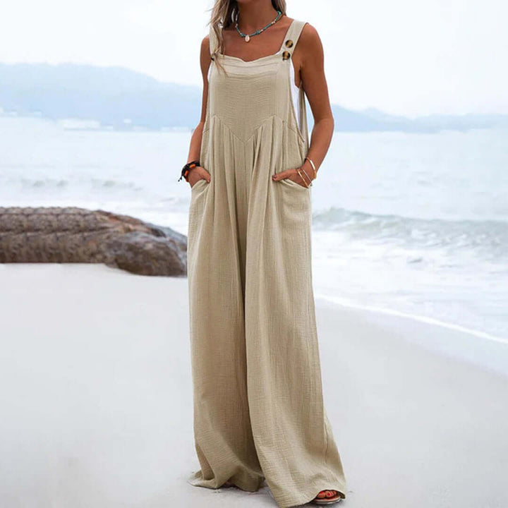 Women's Wide Leg Sleeveless Jumpsuit, Square Neck, Cotton
