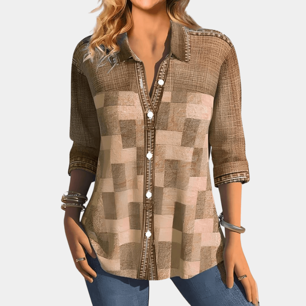 Women's Patchwork Casual Shirt: Textured Cotton Blend Top