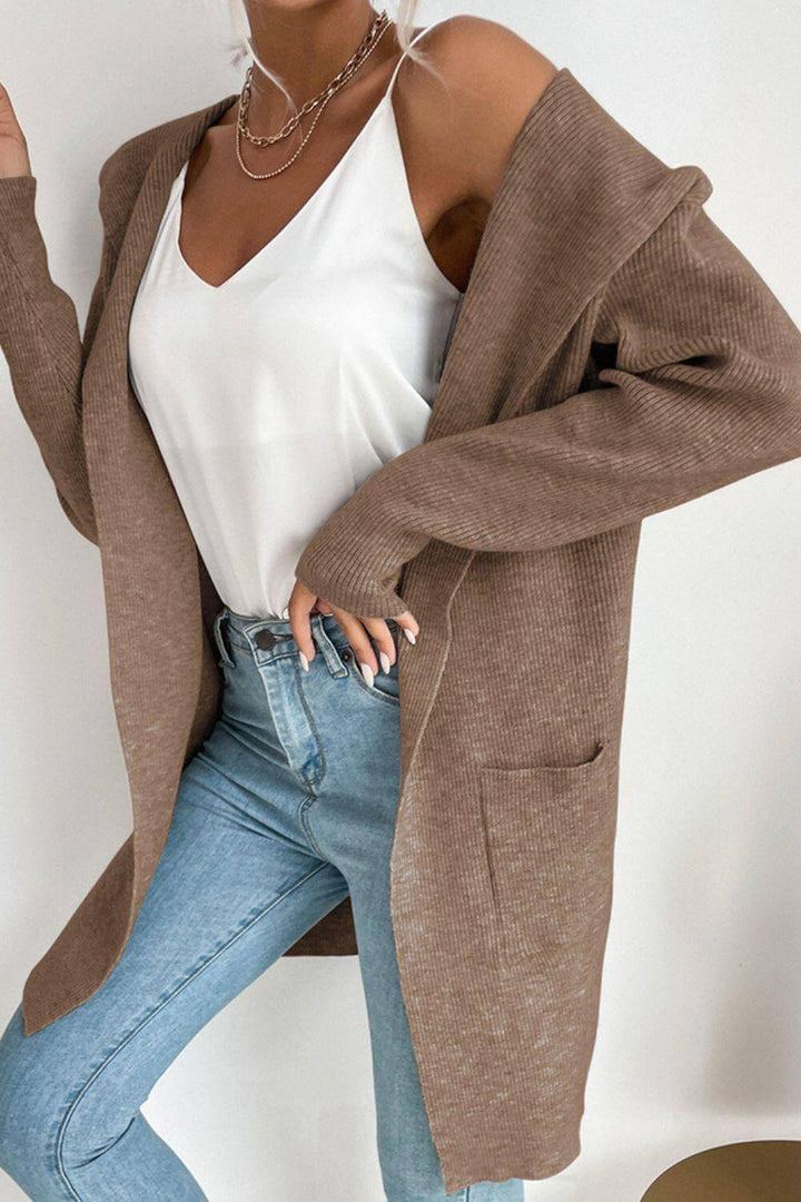 Women's Hooded Ribbed Cardigan: Cozy & Stylish Open-Front Knit