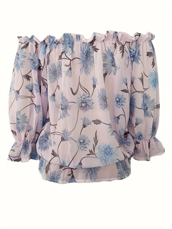 Women's Off-Shoulder Floral Blouse: Summer Balloon Sleeve Top