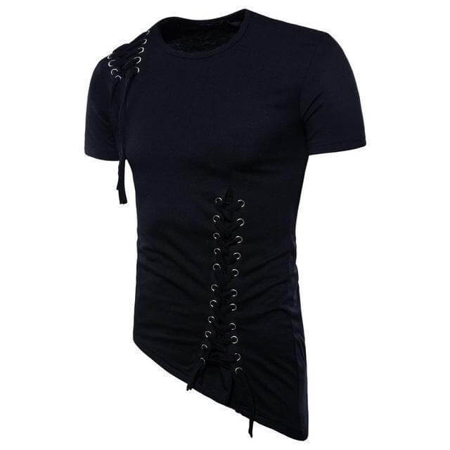 Men's Slim Fit Short Sleeve T-Shirt with Lace-Up Detail