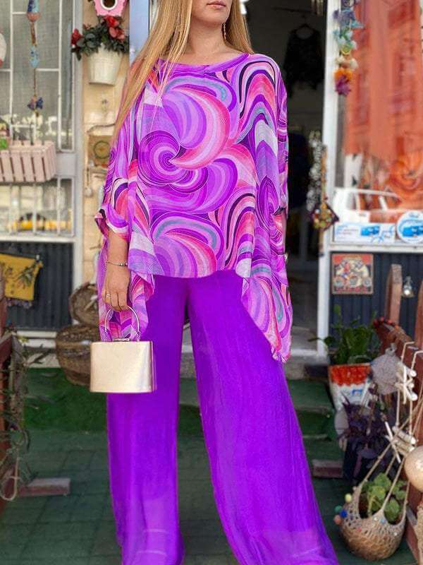 Women's Multicolor Chiffon Two-Piece Set