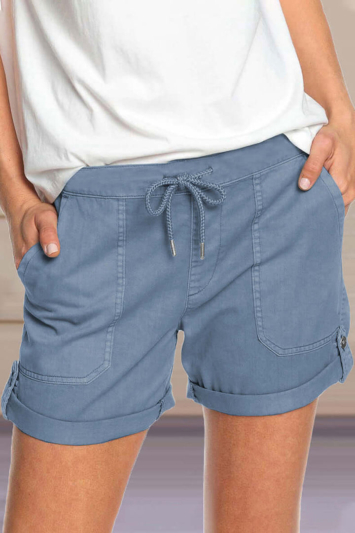 Women's Casual Shorts: Adjustable Waist & Turned-Up Hem