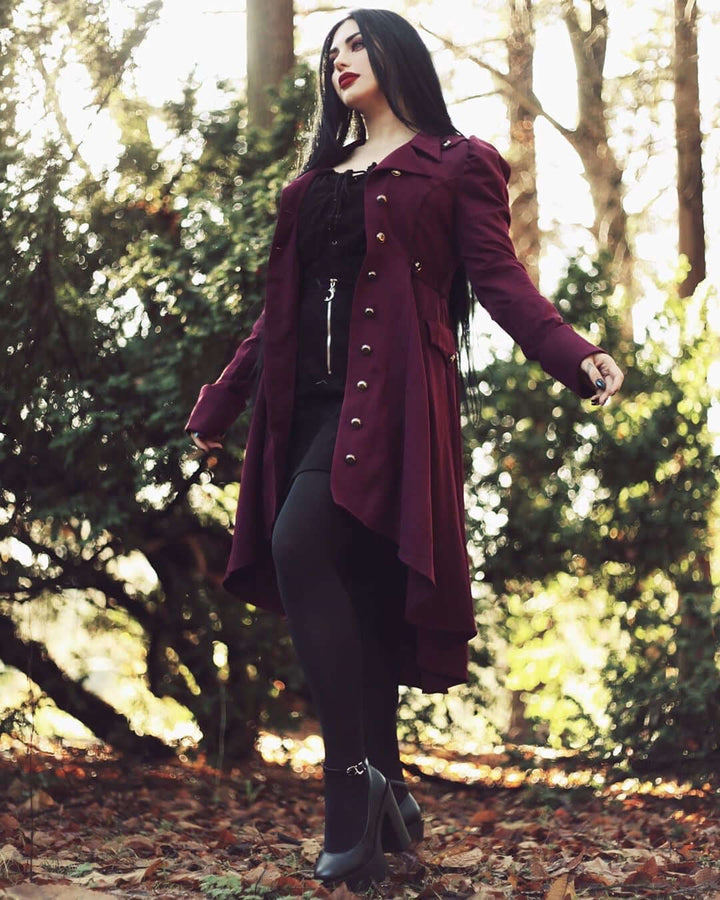 Women's Medieval Retro Jacket: Elegant Midi Length, Standing Collar